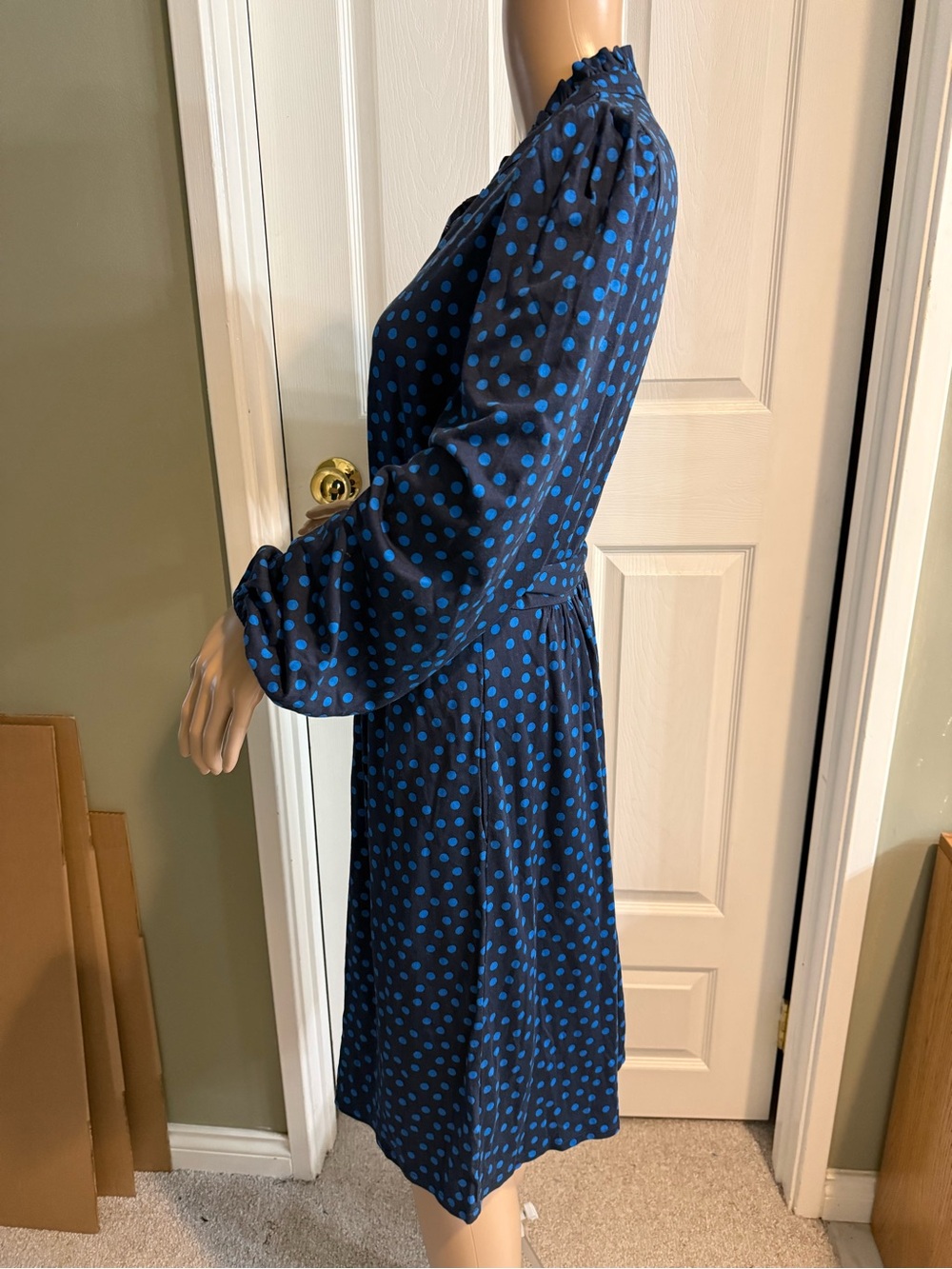 Boden Dress Womens 10R Blue Polka Dot Willow Frill Short Ruffle Belt - Picture 7 of 14